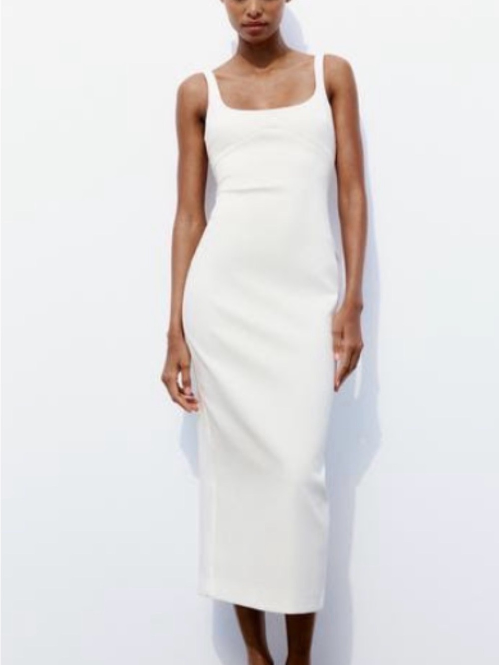 Zara White Fitted Midi Dress